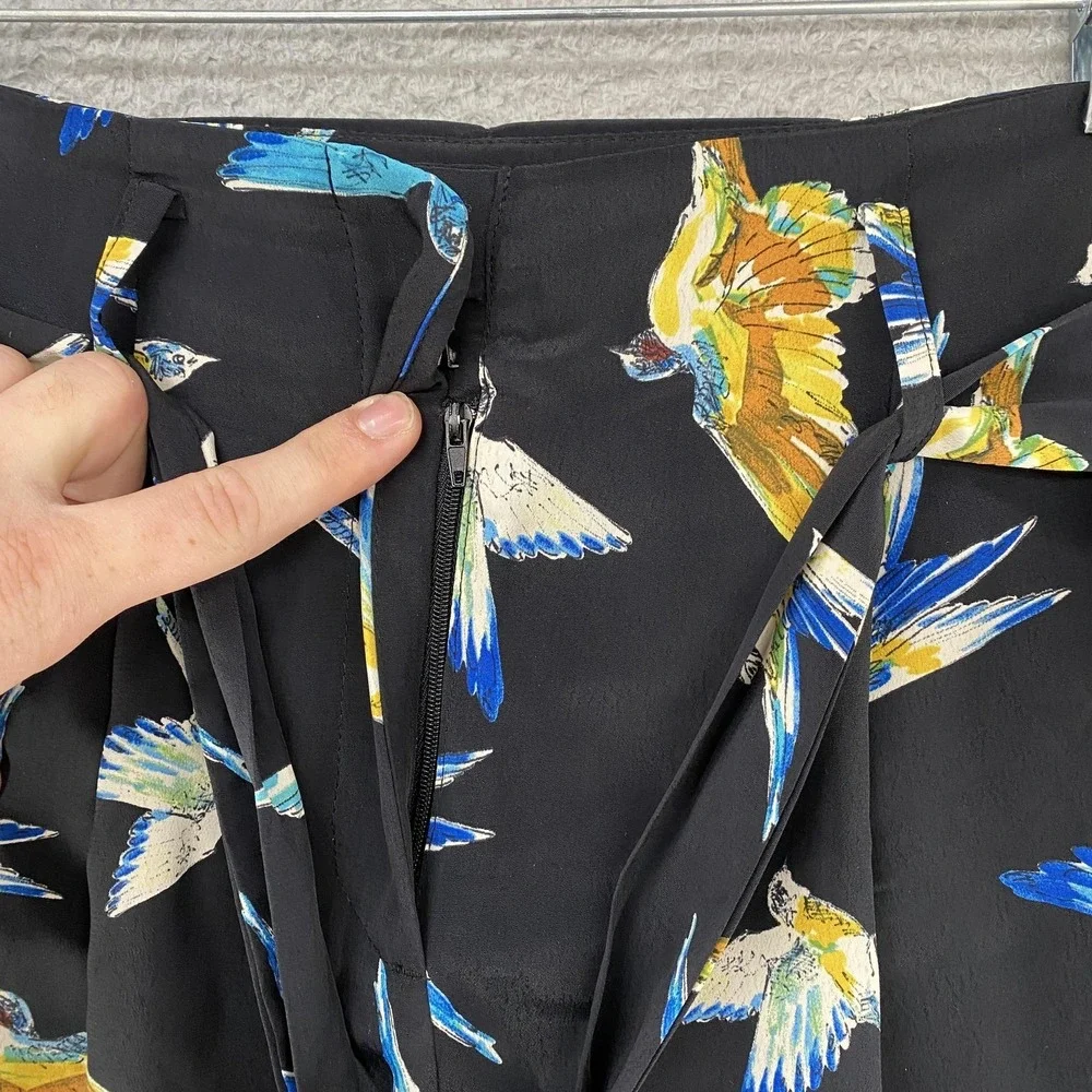 Zara‎ Shorts Womens XS Black High Waist Tie Belt Pleated Bird Side Zip